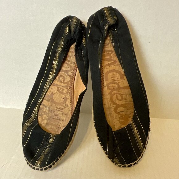 Sam Edelman Flats Woven Sides Black/Gold Stripe - Picture 2 of 10